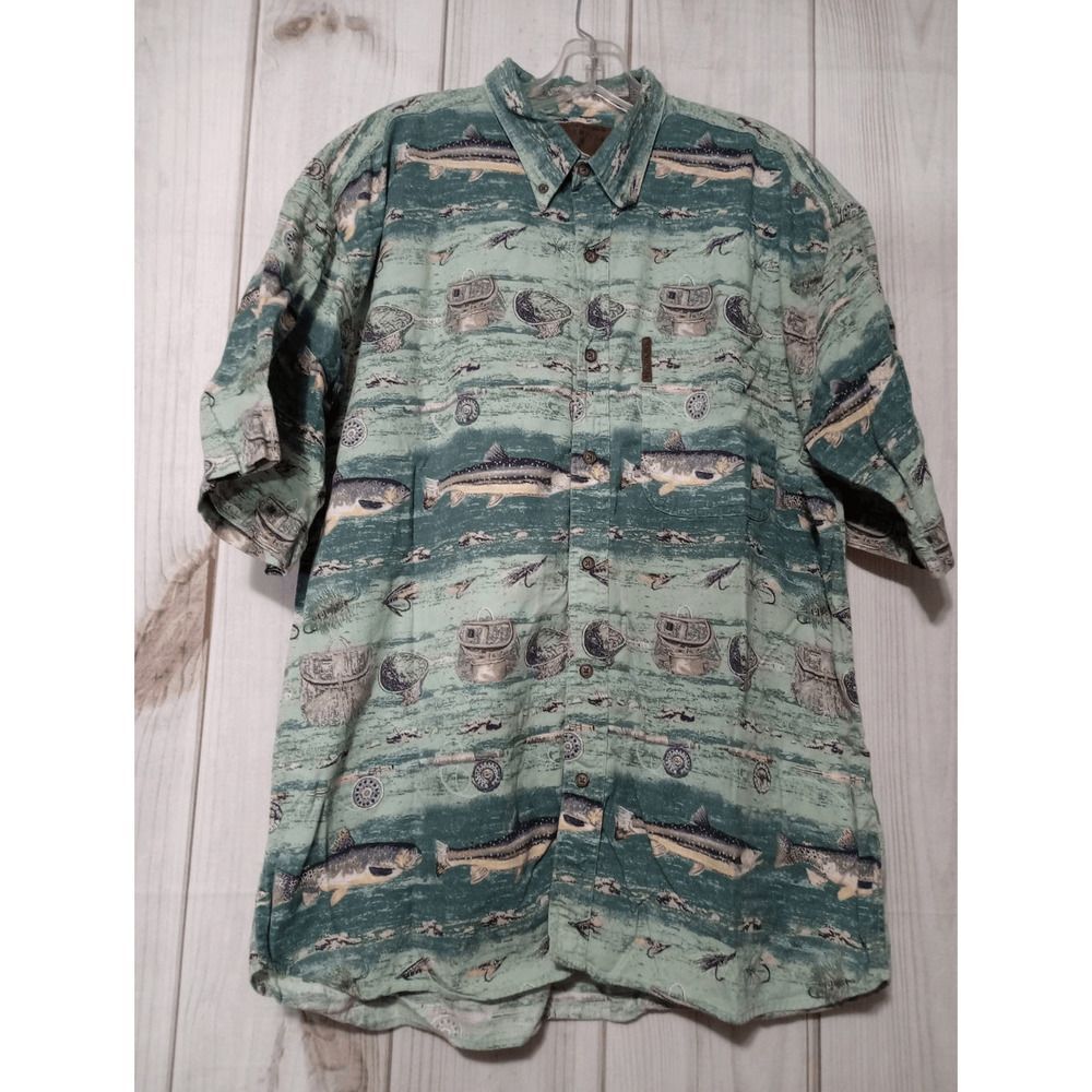 North River Outfitters‎ Mens L Fly Fishing Trout Button Down Shirt Short Sleeve